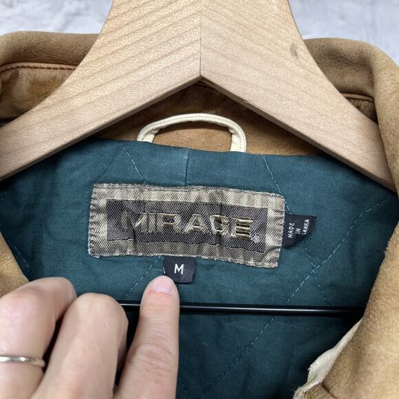 Mirage Vtg 90s Canvas Chore Coat Quilted Lined Faded Distressed Leather Collar - Picture 3 of 10